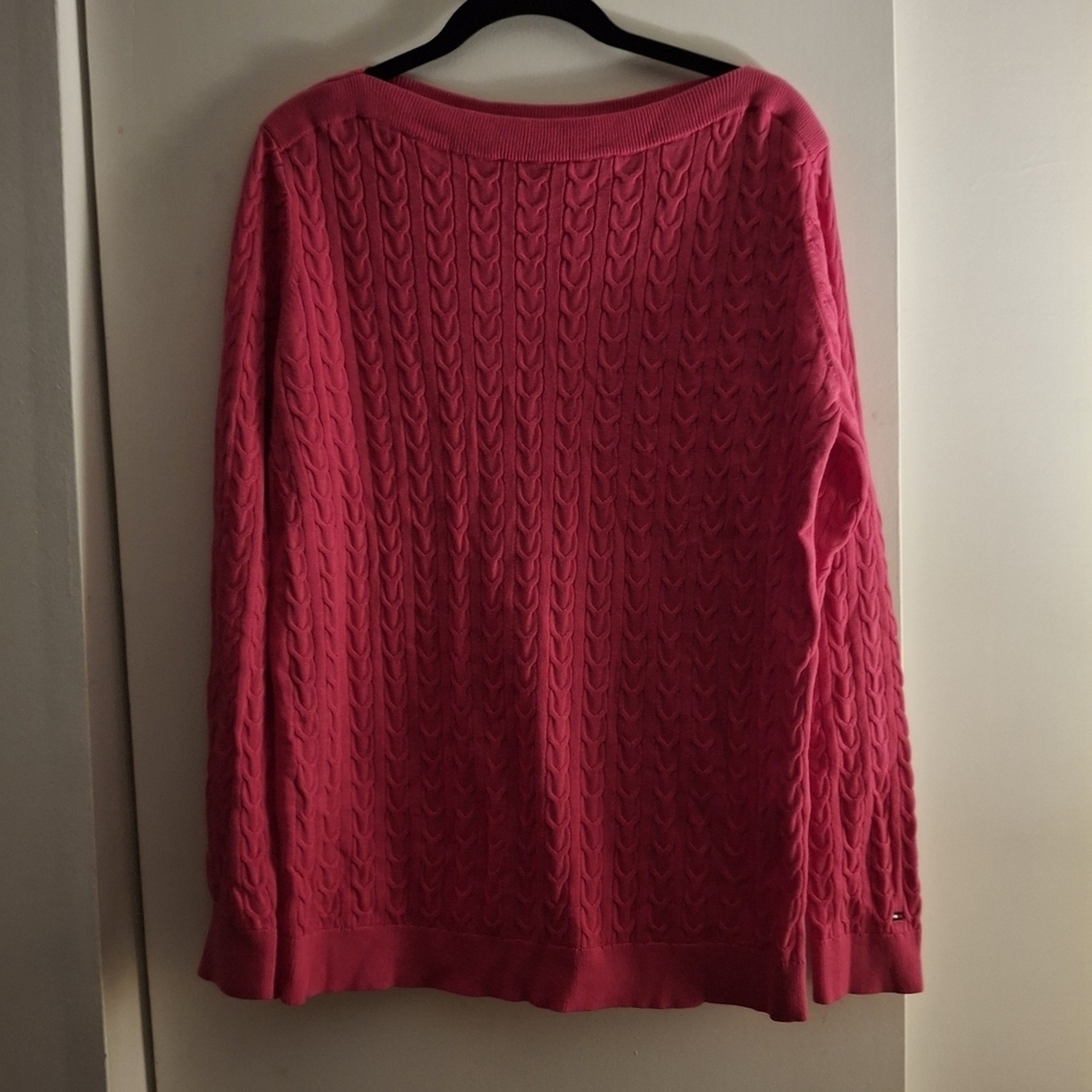 Tommy Hilfiger Women's Pink Cable Knit Long Sleeve Sweater